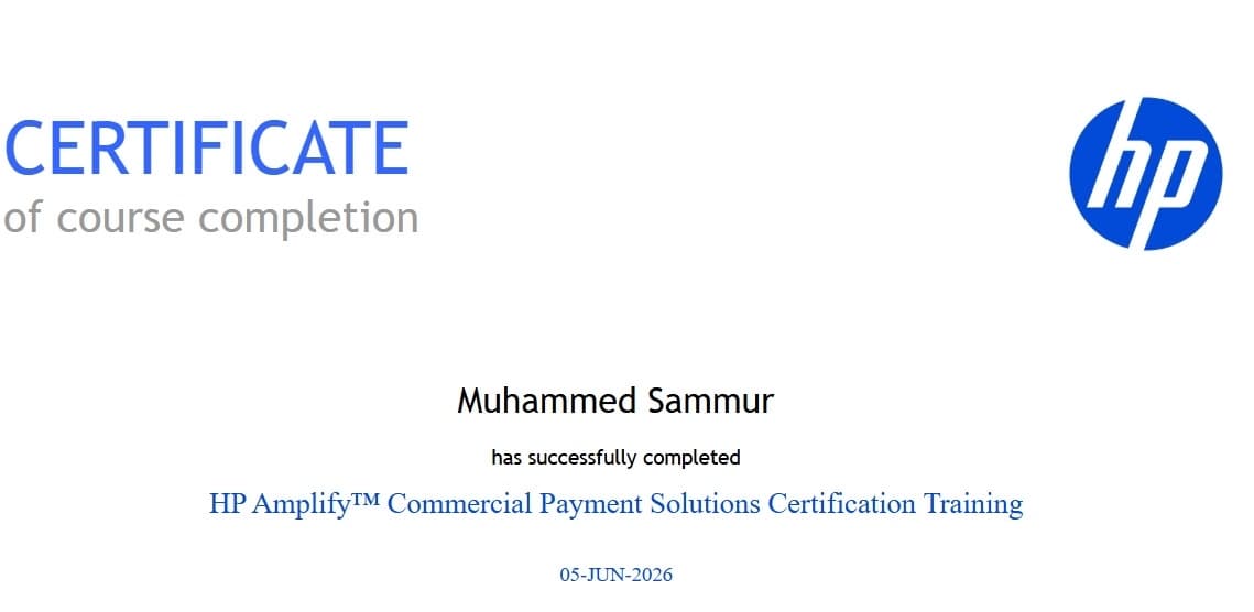 TechTray LLC HP HP Amplify Commercial Payment Solutions Certification Training 2026 credential